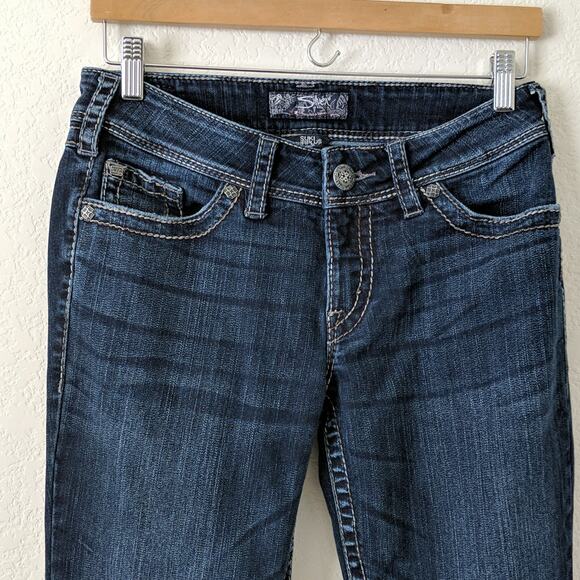 Silver Jeans Suki Surplus Denim Western Flap Pockets Boot Cut Whiskering W28 L32 - Picture 3 of 8